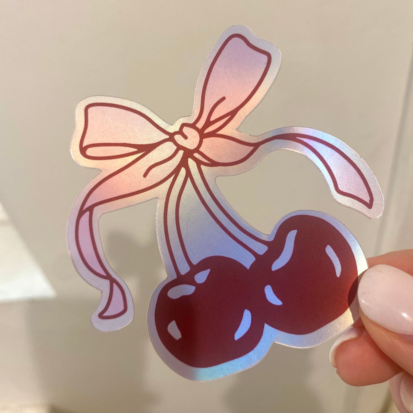 Holographic Cherry Bow Sticker